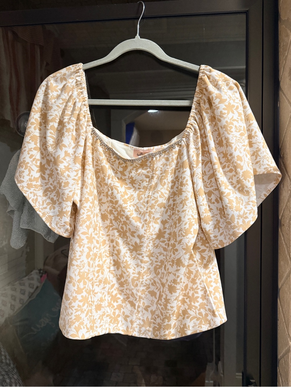 Willow Floral Off-Shoulder Puff Sleeve Top - Cream & Tan